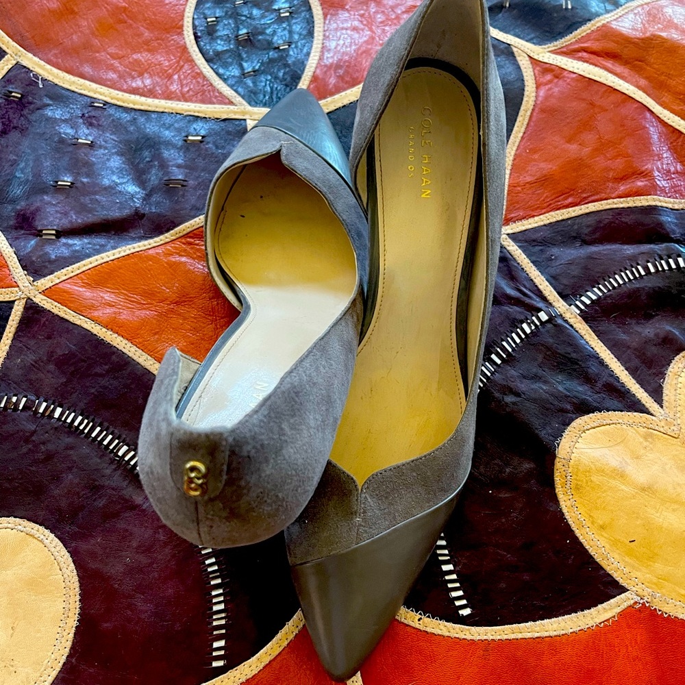 COLE HAAN patent leather and suede pumps.